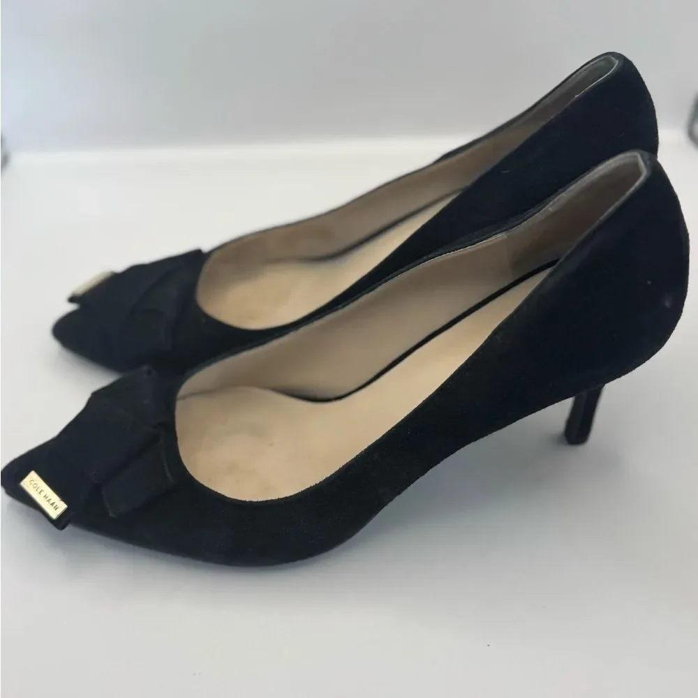 Cole Haan Signature Women’s Size 8 Ina Bow Pumps Black‎ Suede Pointed Toe